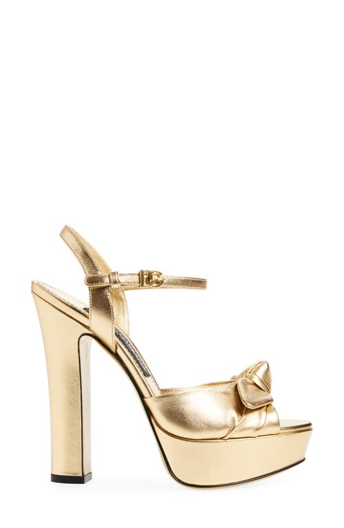 Dolce & Gabbana Knotted Metallic Leather Platform Sandals In Gold