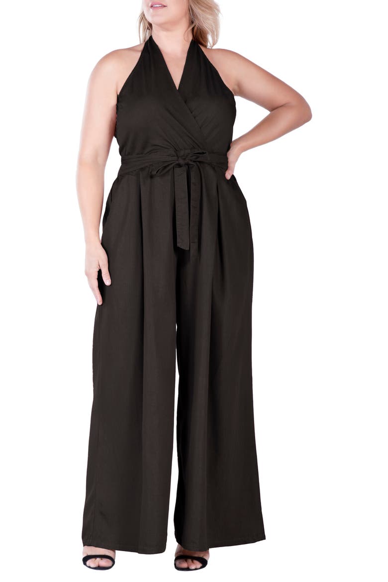 Wide Leg Poplin Halter Jumpsuit, Alternate, color, BLACK