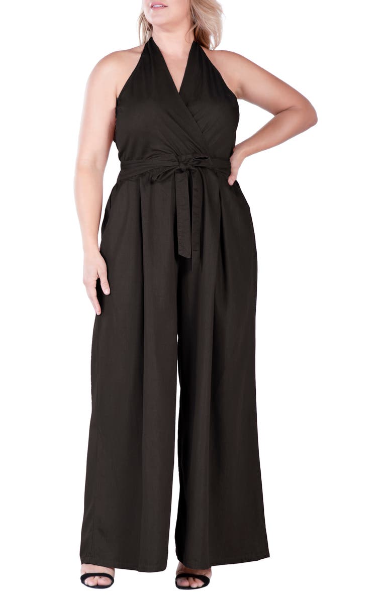 Standards & Practices Wide Leg Poplin Halter Jumpsuit, Alternate, color, Black