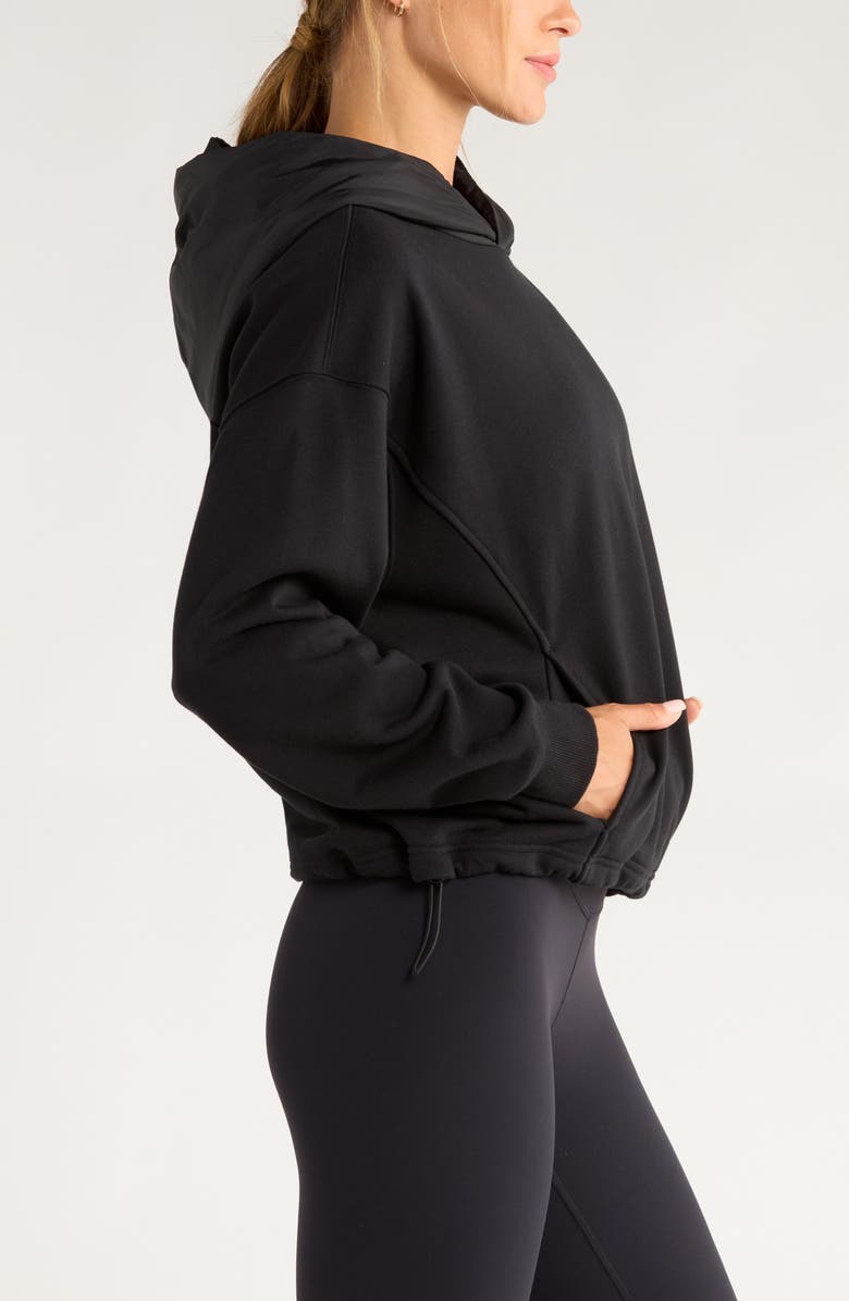 Zella Hybrid Mixed Media Hoodie, Alternate, color, Black