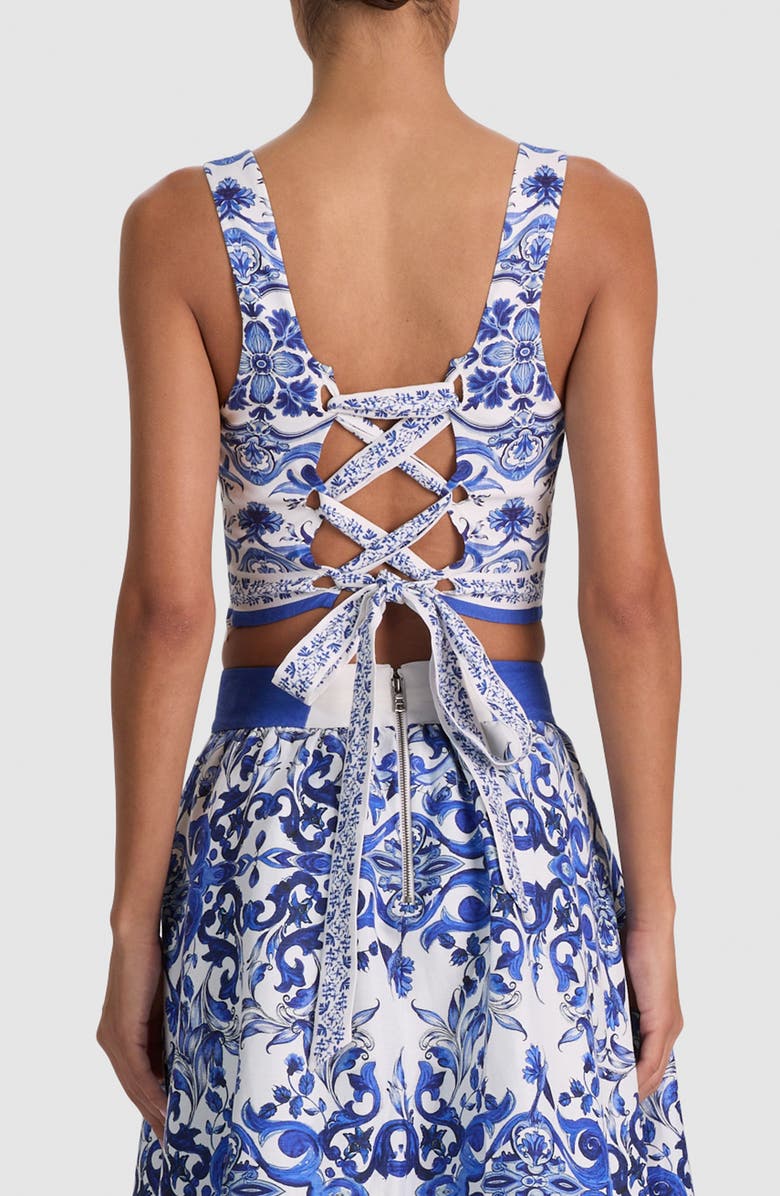 Alice + Olivia Miriam Tie Back Linen Blend Crop Top, Alternate, color, Solstice