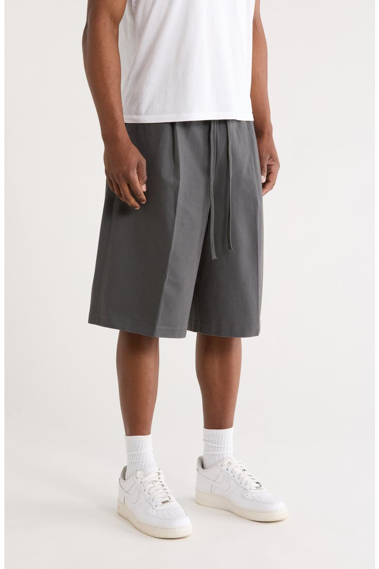 Pleat Front Relaxed Fit Drawstring Cotton Twill Shorts, Alternate, color, IRON GREY