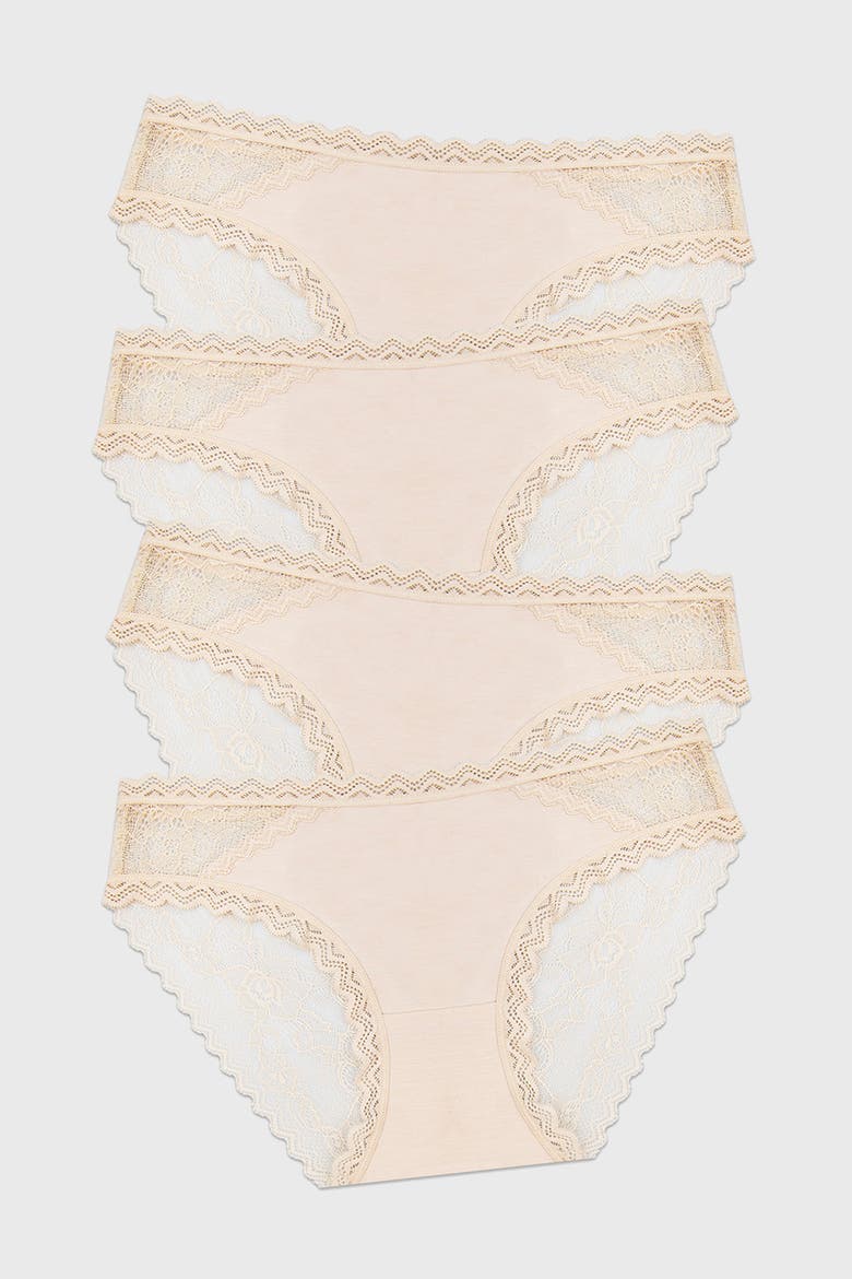 Eco Lace Original Knicker Four 
Pack, Main, color, Sand