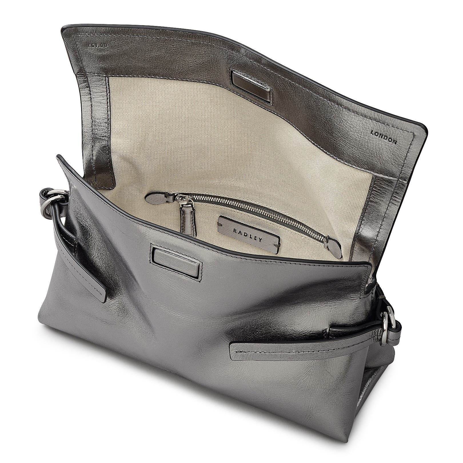 Radley Fleet Street - Metallic Medium Flapover Clutch, Alternate, color, Silver