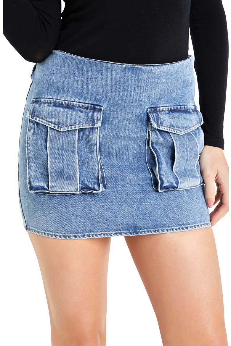 Cargo Pocket Denim Miniskirt, Alternate, color, BLUE