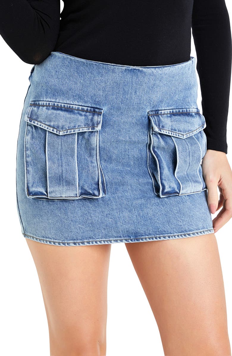 Grey Lab Cargo Pocket Denim Miniskirt, Alternate, color, Blue