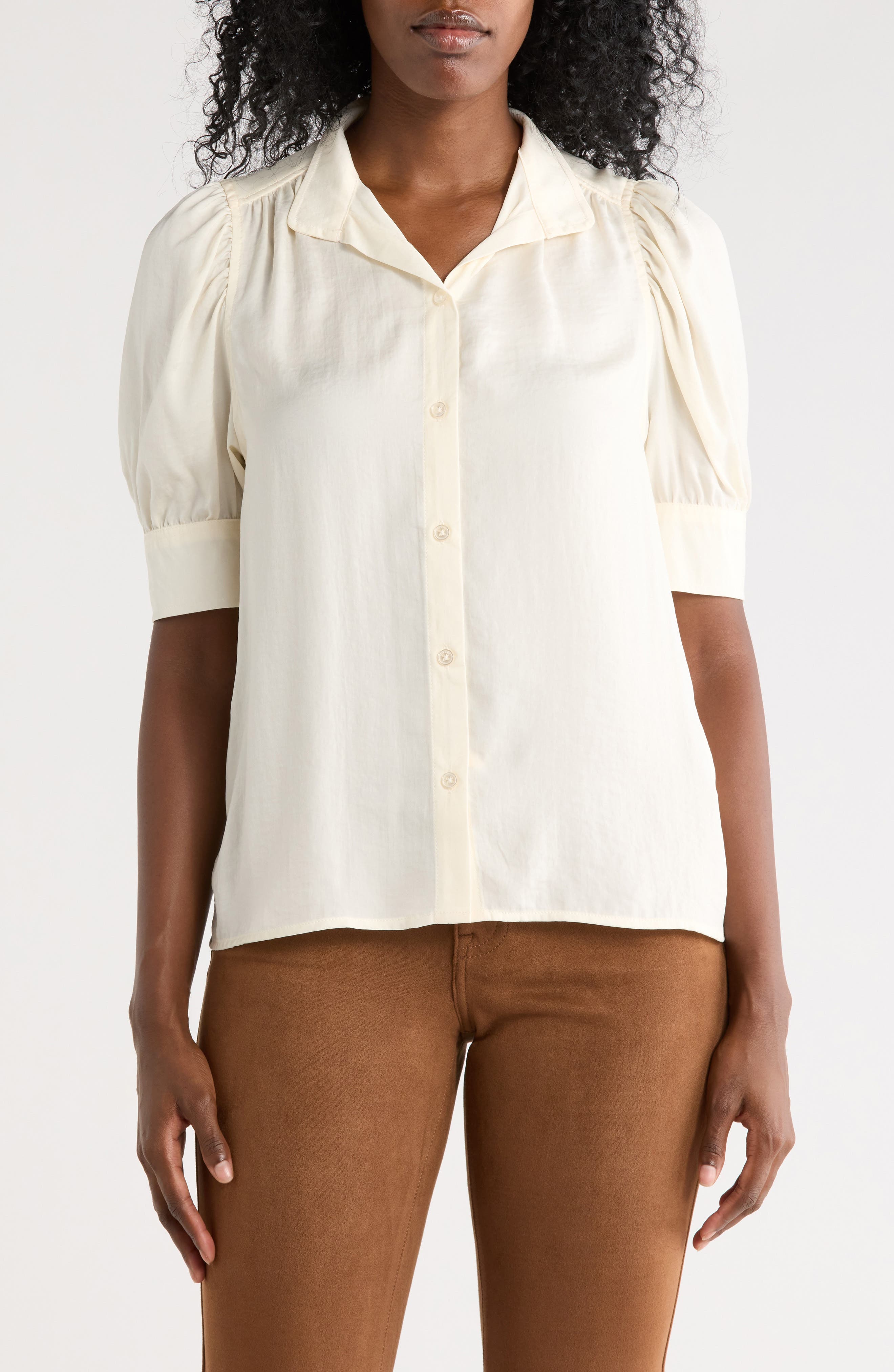 Dkny Jeans Puff Sleeve Button-up Shirt In White