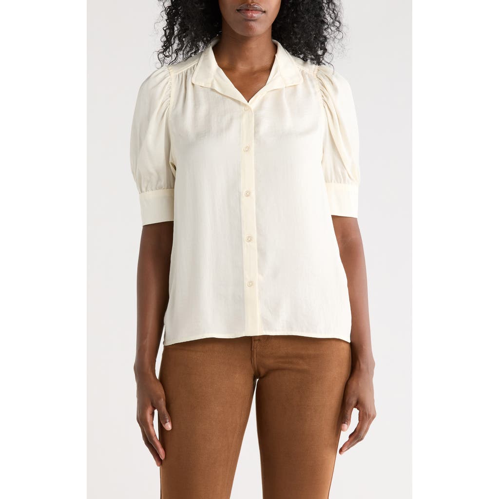 Dkny Jeans Puff Sleeve Button-up Shirt In White
