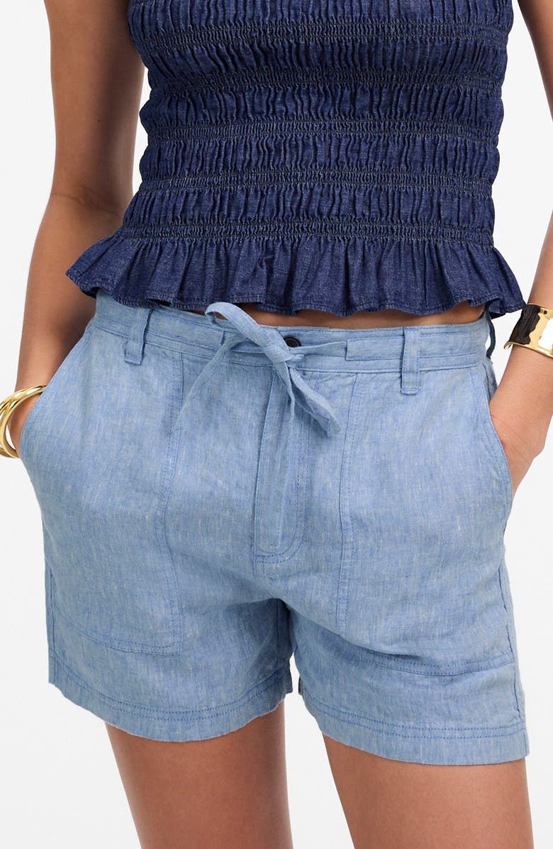 Madewell Drawstring Linen Shorts, Main, color, Sunfaded Blue