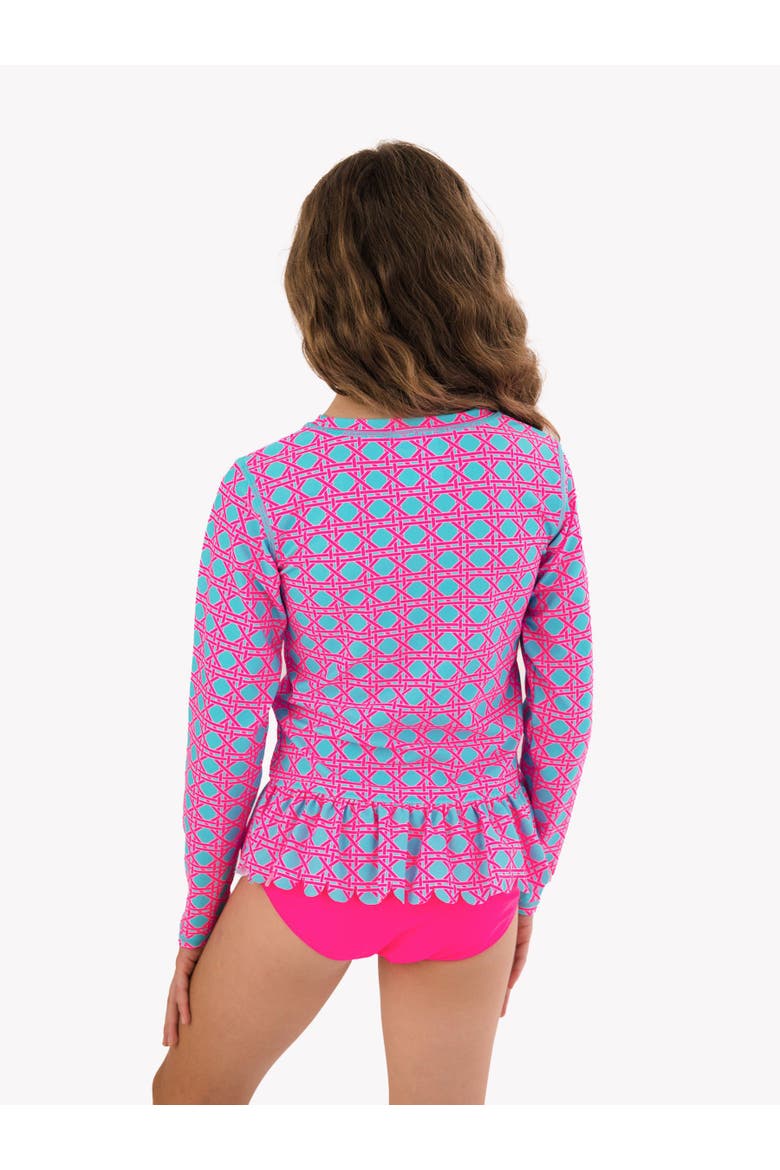 Scallop Hem Long Sleeve Rash Guard 2-Piece Bikini Swimsuit, Alternate, color, Neon Sorbet Cane