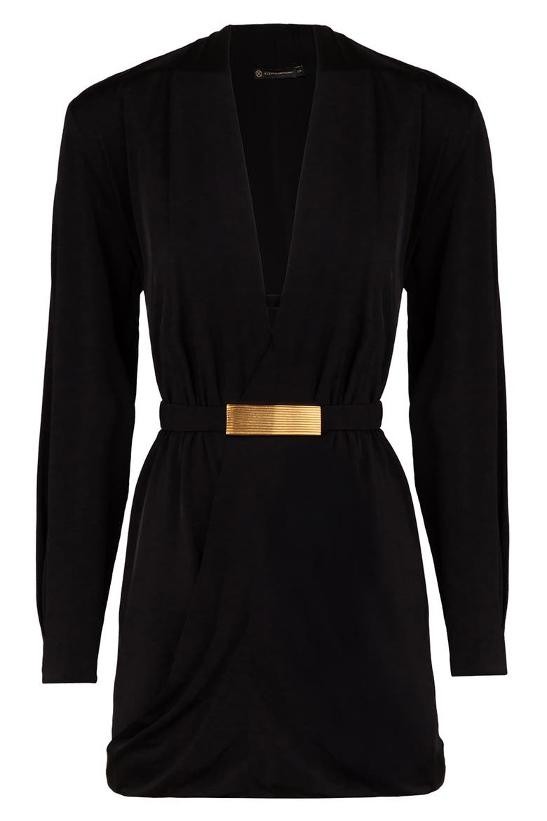 Rosana Long Sleeve Cover-Up Minidress, Alternate, color, BLACK