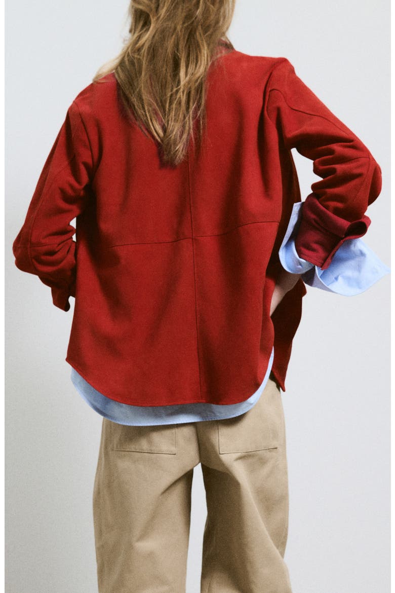 Oversized Suede Leather Shirt, Alternate, color, RED