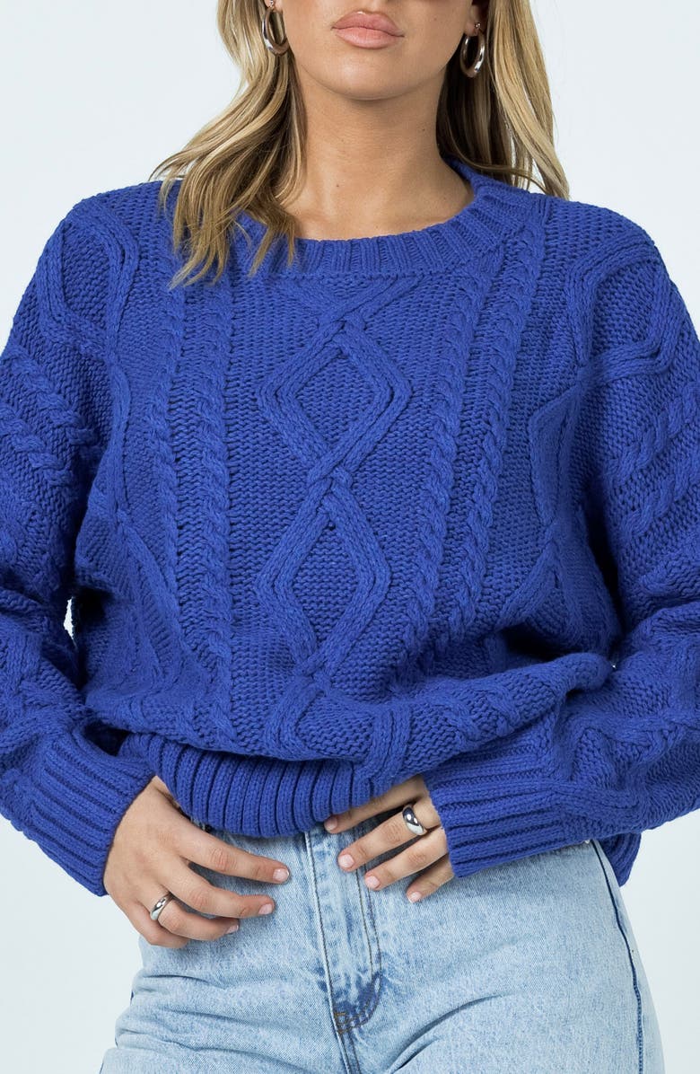 Princess Polly Anaya Oversize Cable Stitch Sweater, Main, color, Blue