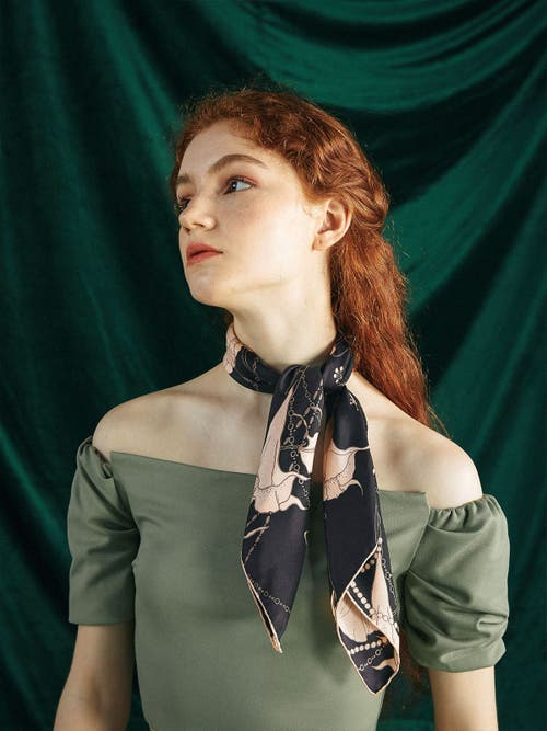 Lost Pattern Nyc Datura Silk Bandana Scarf In Black