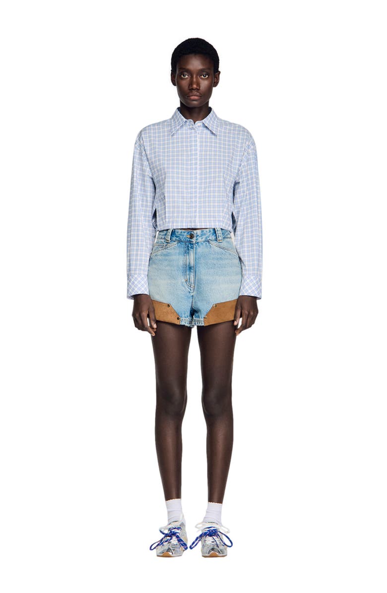 SANDRO Short checked shirt, Alternate, color, Blu / White
