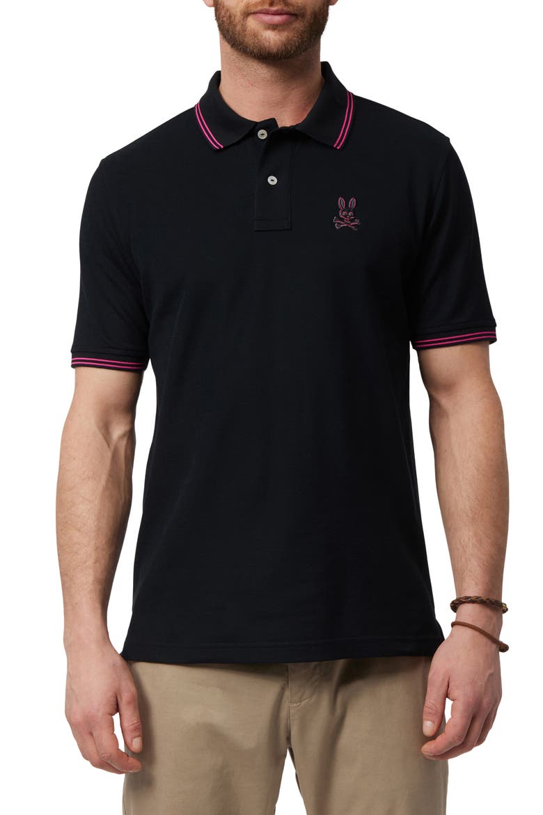 Tipped Logo Embroidered Pima Cotton Piqué Polo, Main, color, BLACK