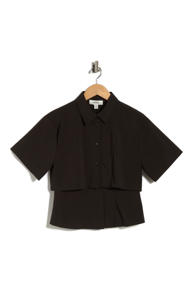 Short Sleeve High-Low Button-Up Shirt, Alternate, color, BLACK