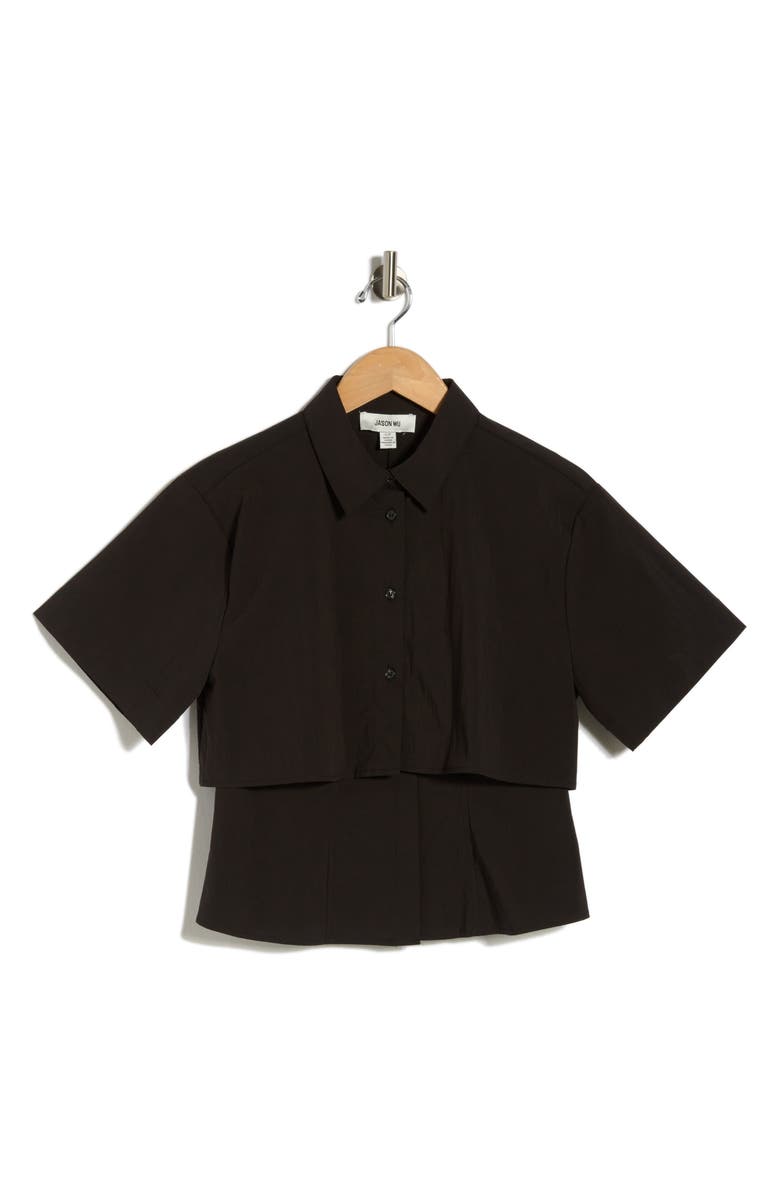 JASON WU Short Sleeve High-Low Button-Up Shirt, Alternate, color, Black