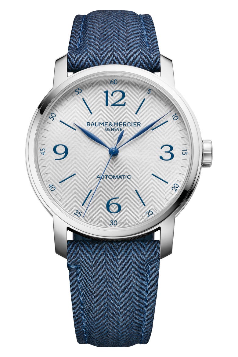 Classima Automatic Canvas Strap Watch, 42 mm, Main, color, BLUE/ WHITE