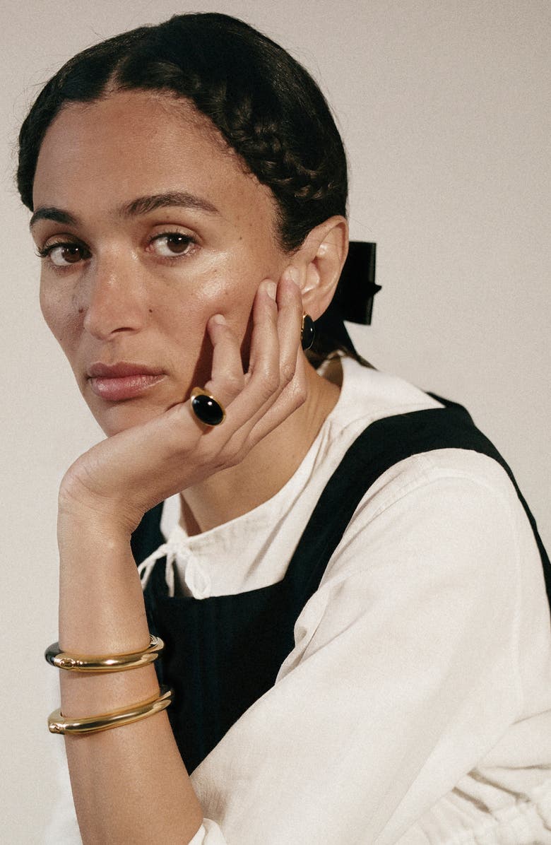 Monica Vinader x Kate Young Onyx Dome Ring, Alternate, color, 18Ct Gold Vermeil On Sterling