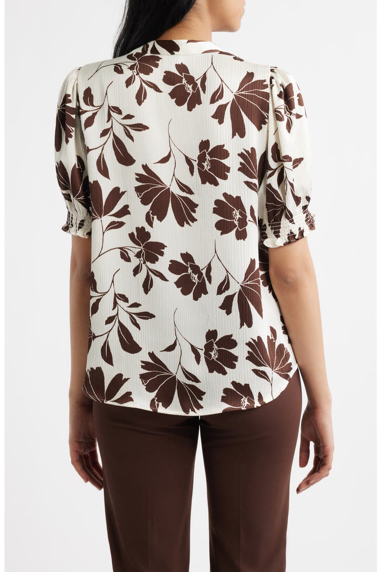 Shirred Short Sleeve Button-Up Shirt, Alternate, color, WHITE/ DARK CHOCOLATE