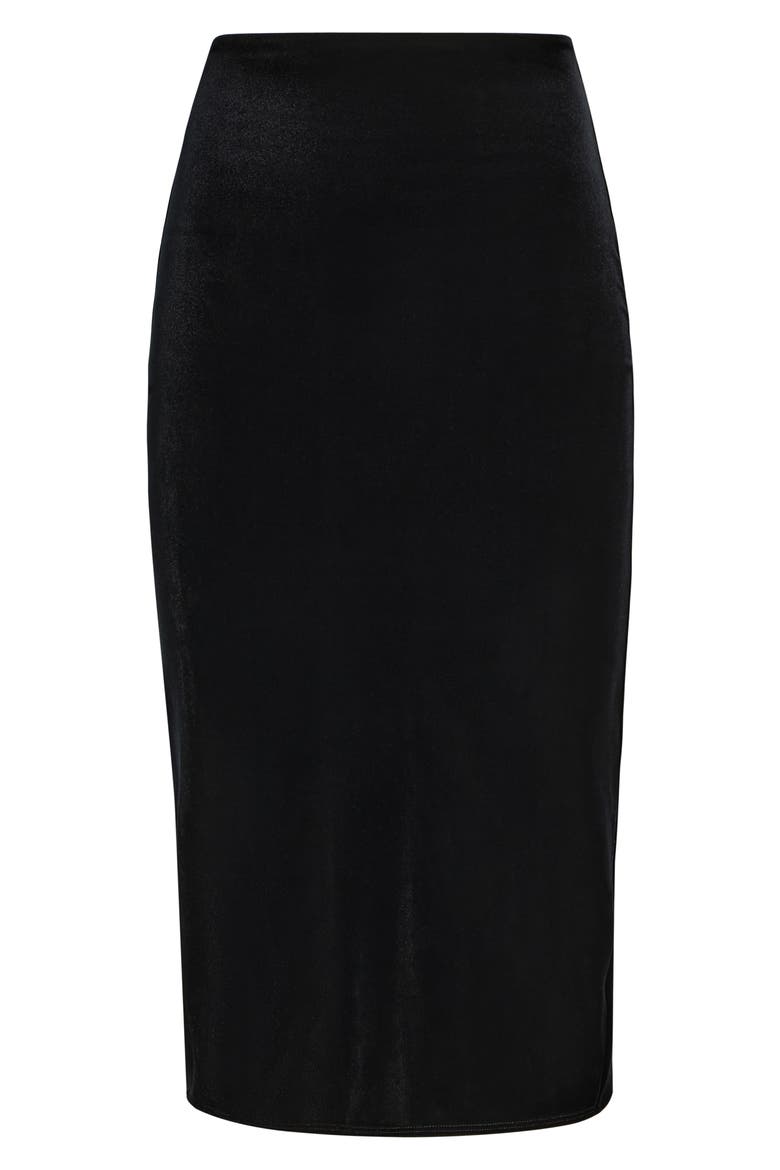Stretch Velvet Midi Skirt, Alternate, color, BLACK
