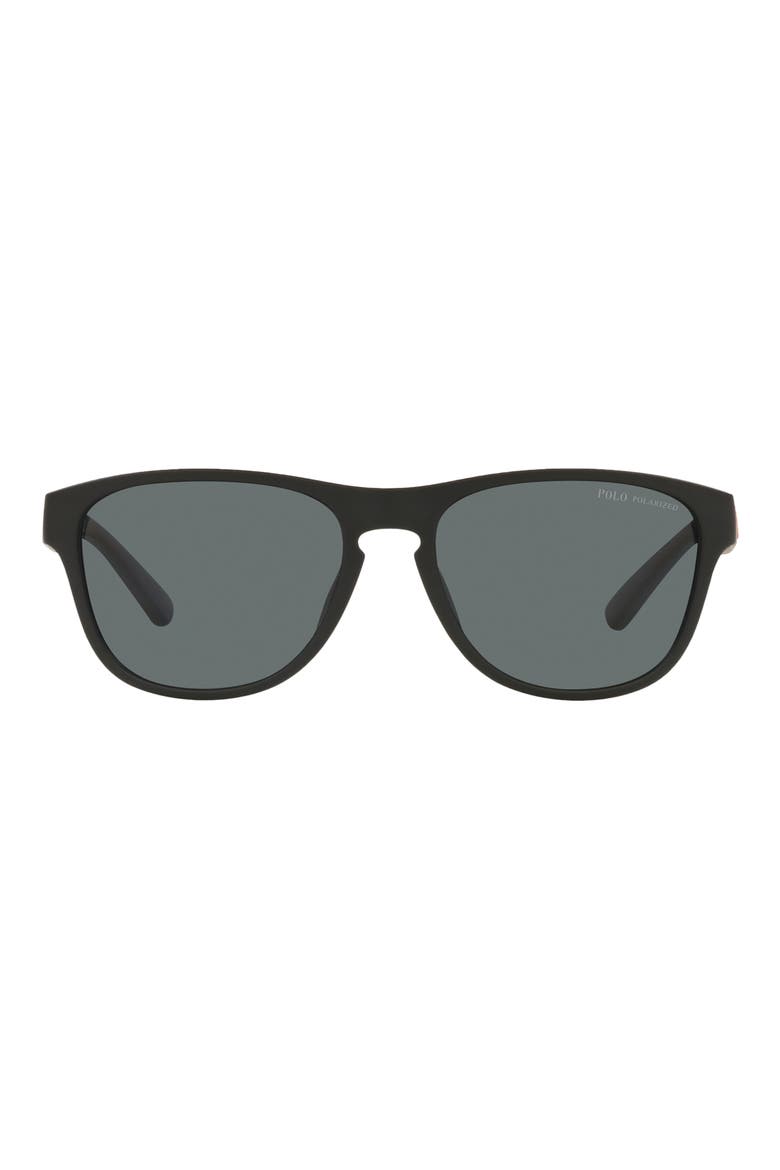 56mm Polarized Pillow Sunglasses, Main, color, MATTE BLACK / POLAR DARK GREY