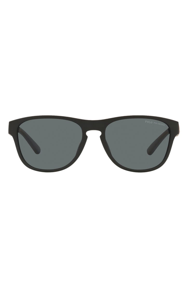 Polo Ralph Lauren 56mm Polarized Pillow Sunglasses, Main, color, Matte Black / Polar Dark Grey