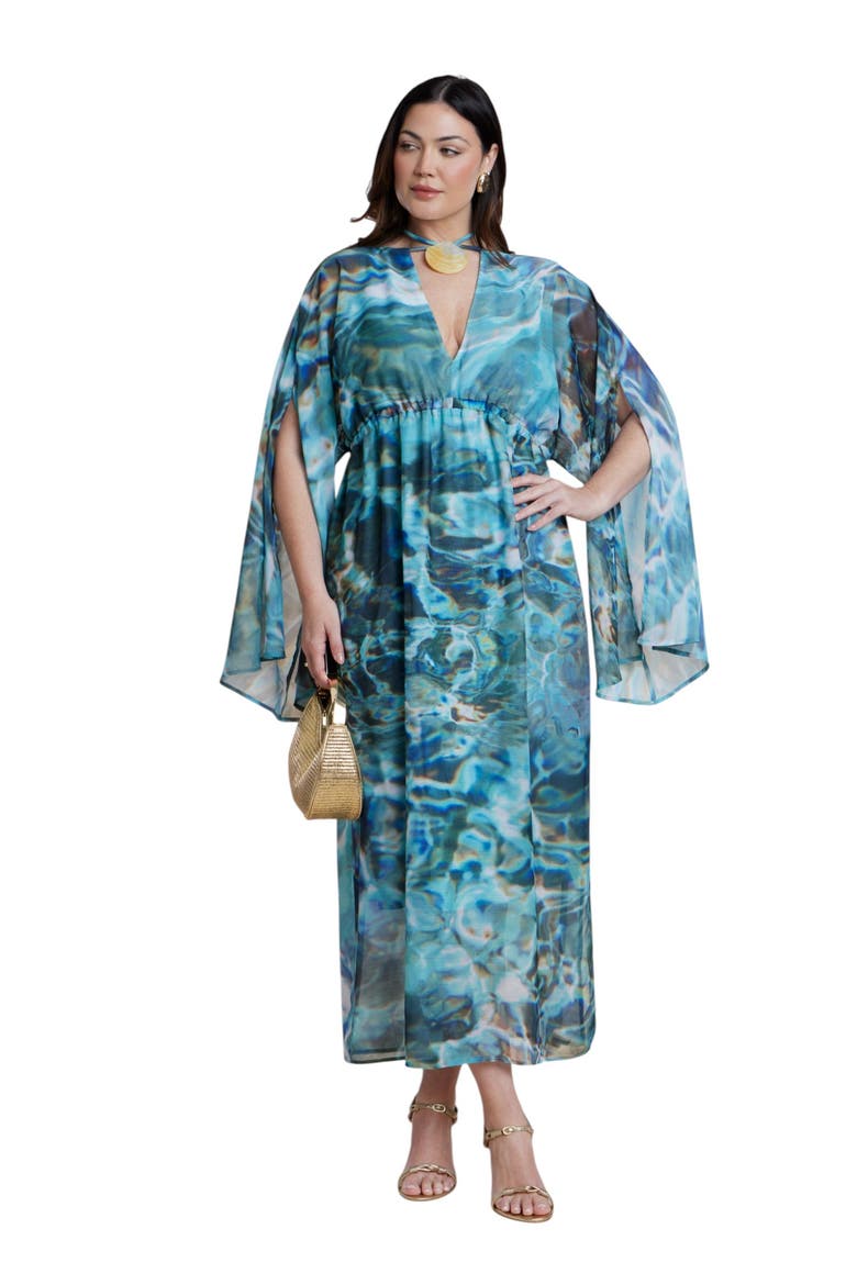 Shell Detail Wide Sleeve Kaftan, Main, color, AQUAMARINE
