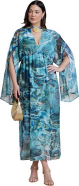 ELOQUII Shell Detail Wide Sleeve Kaftan