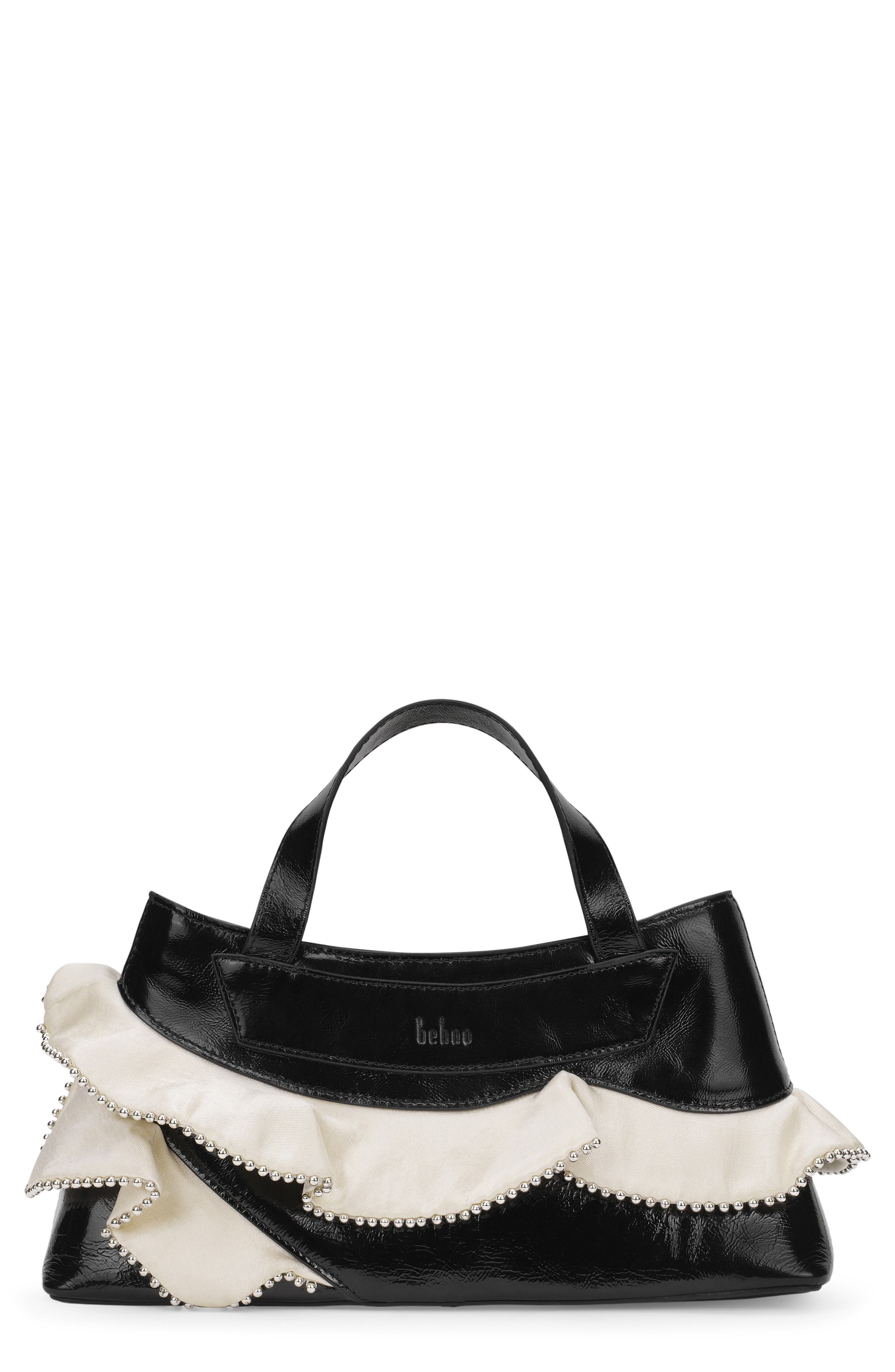 Franca Leather Ruffle Shoulder Bag, Main, color, BLACK