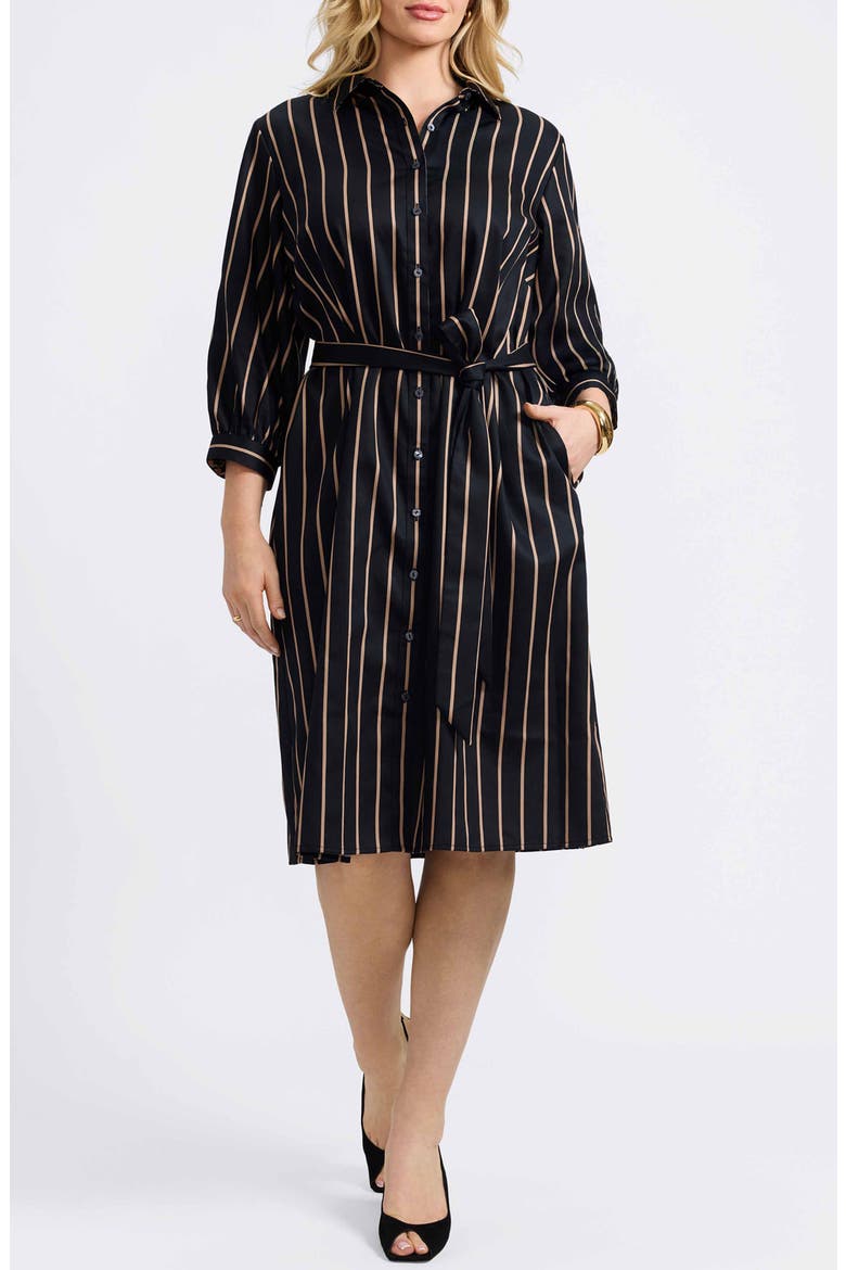 Esther Stripe Cotton Shirtdress, Main, color, BLACK/ ALMOND