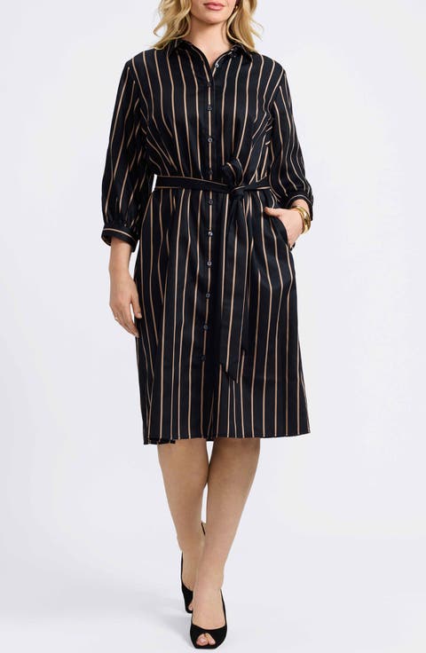 Esther Stripe Cotton Shirtdress (Plus)