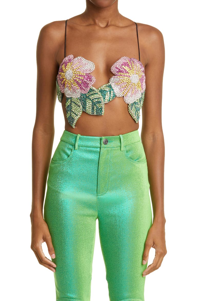 Embroidered Crystal Flower Crop Top, Main, color, MULTI