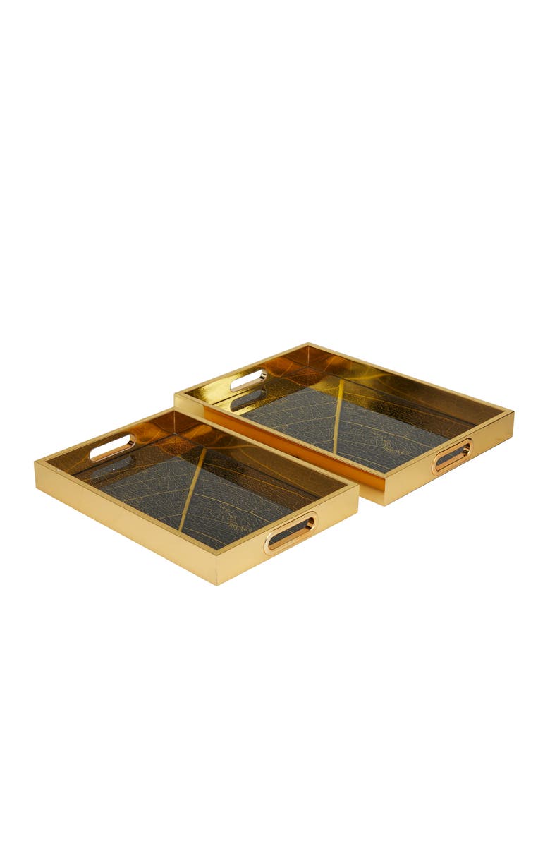 VIVIAN LUNE HOME Gold Plastic Geometric Tray with Black Glass - Set of 2, Alternate, color, 