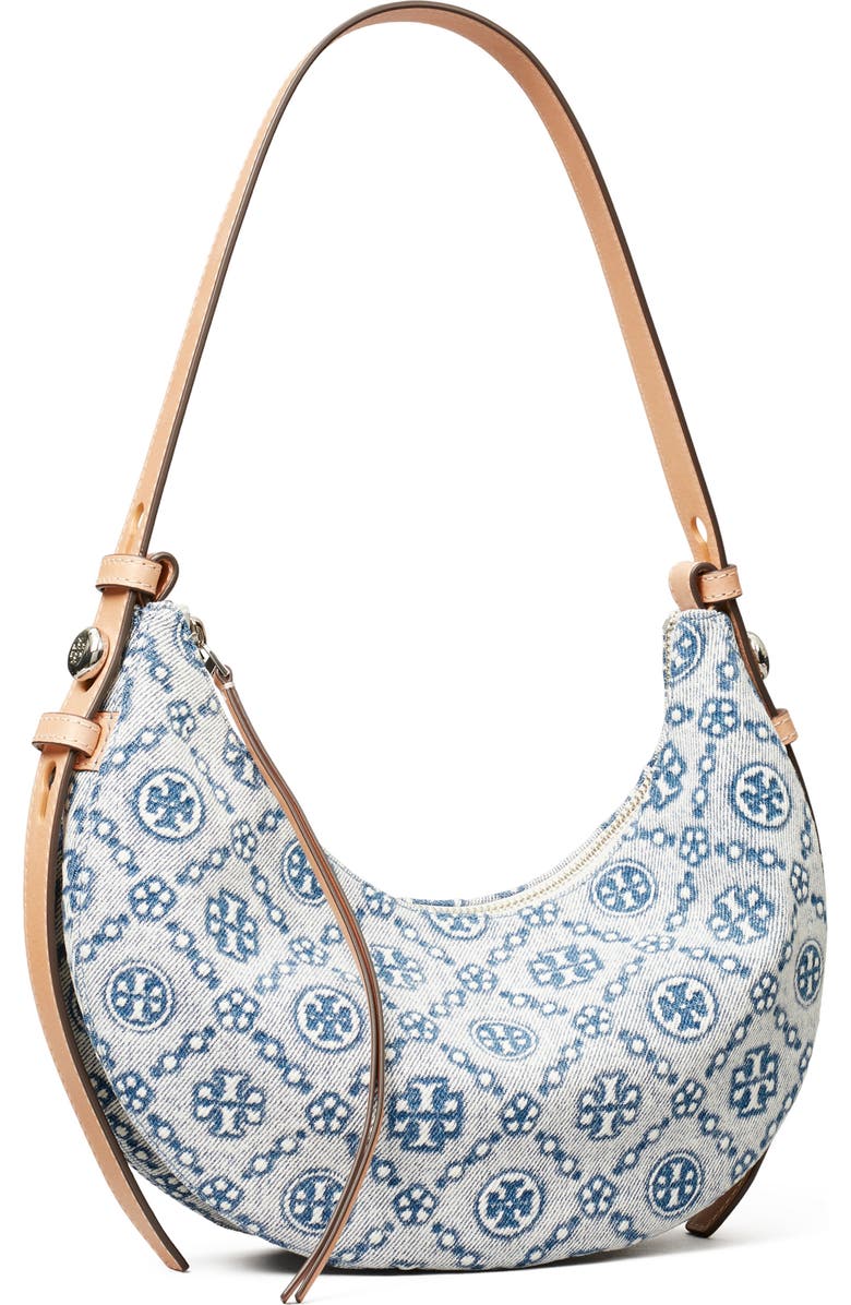 Tory Burch Romy Denim Half Moon Shoulder Bag, Alternate, color, Powder Blue