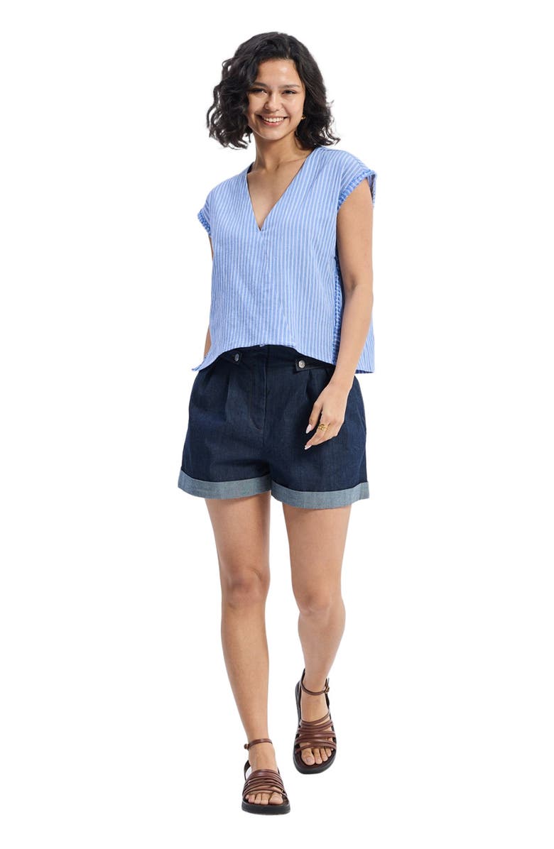 Reistor Boxy V-neck Top in Blue Stripes, Main, color, Blue Stripes