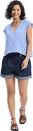 Reistor Boxy V-neck Top in Blue Stripes