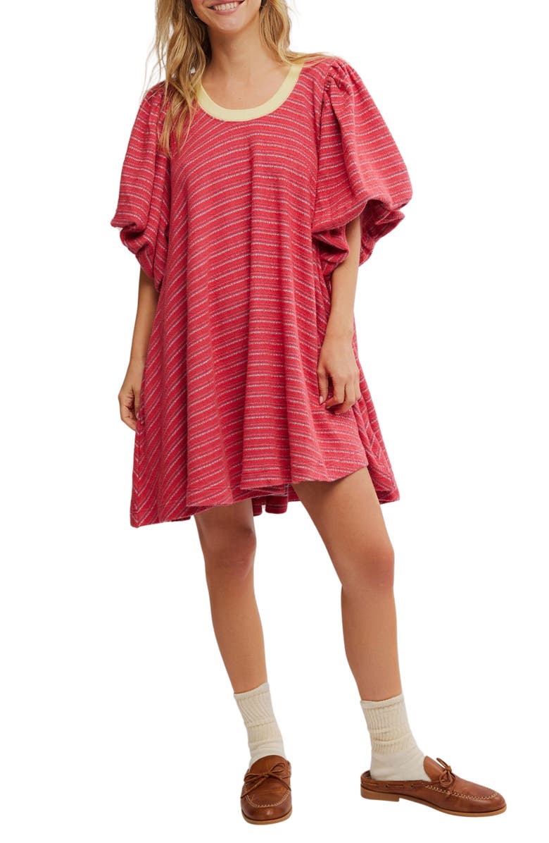 Free People Hudson Puff Sleeve Knit Dress, Main, color, Red Combo