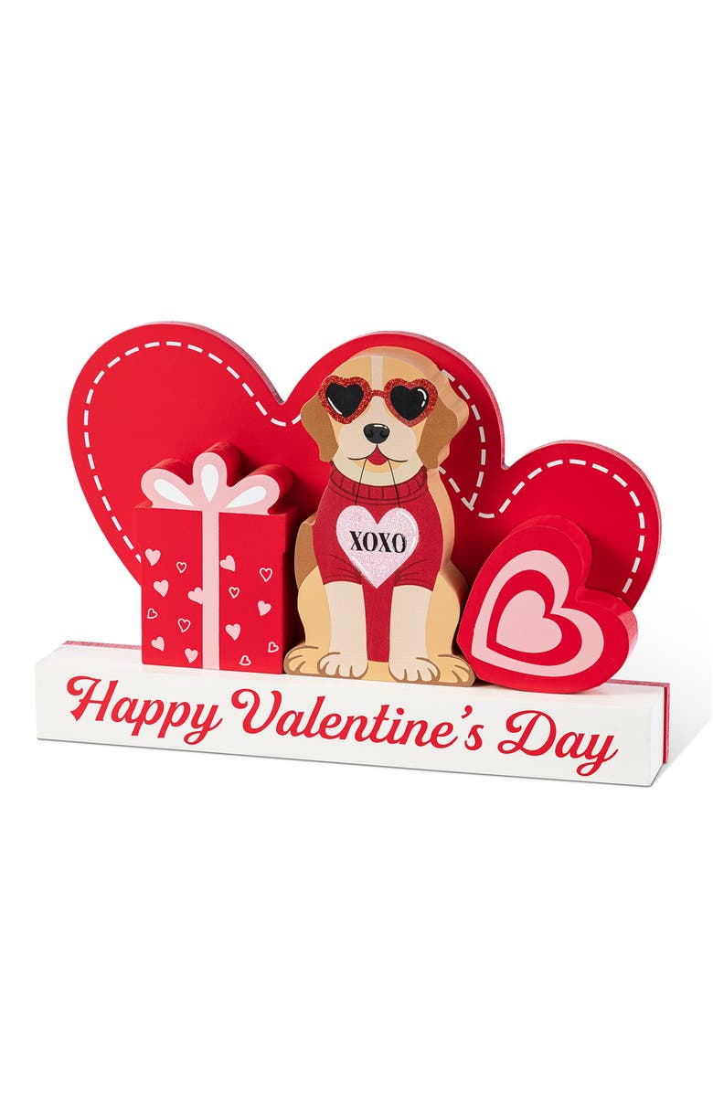 Glitzhome 12"L Set of 4 Valentine's Wooden Table Block, Main, color, Red