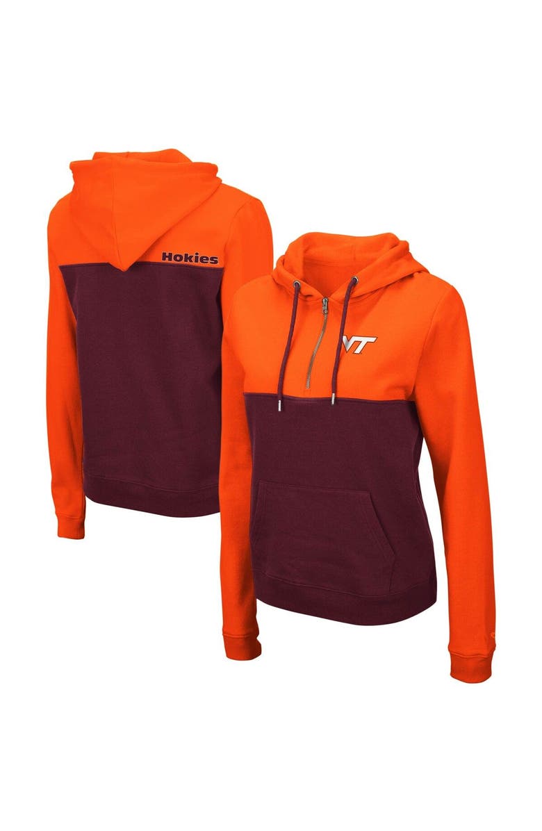 COLOSSEUM Women's Colosseum Orange/Maroon Virginia Tech Hokies Aidan Lightweight Half-Zip Hoodie, Main, color, Orange