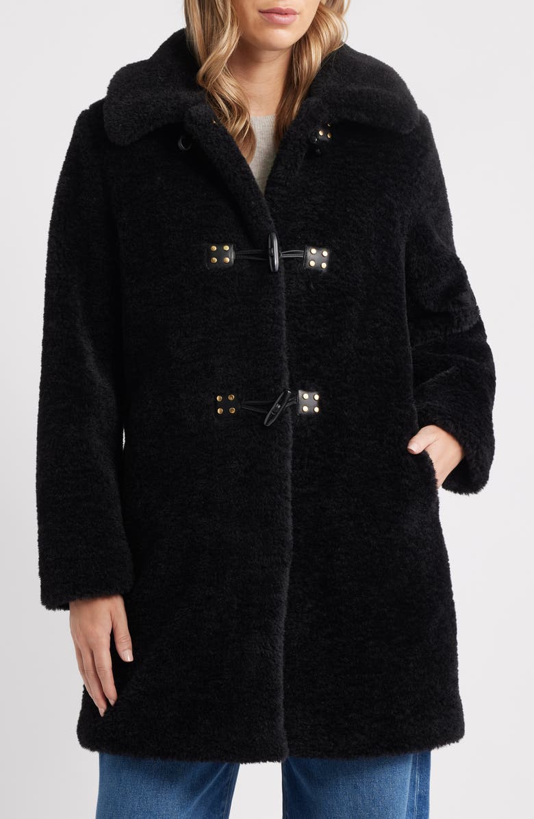 Sam Edelman Faux Fur Toggle Coat, Alternate, color, Black