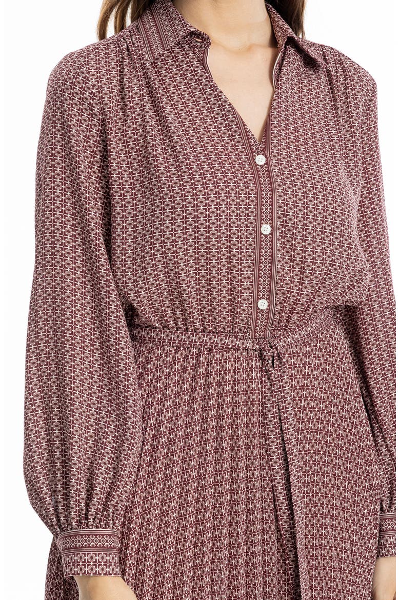 Long Sleeve Pleated Shirtdress, Alternate, color, VINTAGE WINE OPTICAL GRID