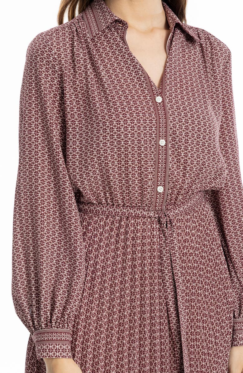 MAX STUDIO Long Sleeve Pleated Shirtdress, Alternate, color, Vintage Wine Optical Grid