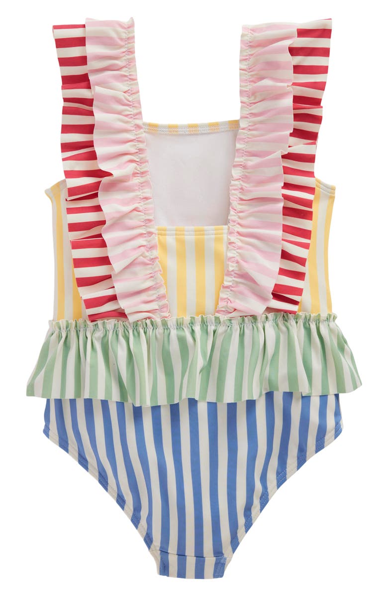 Mini Boden Kids' Frill Peplum One-Piece Swimsuit, Alternate, color, Hotchpotch Stripe