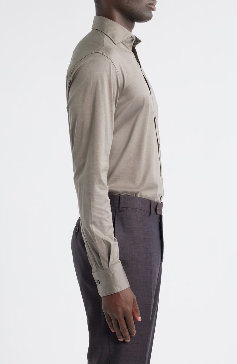 Canali Regular Fit Cotton Jersey Button-Up Shirt, Alternate, color, Brown