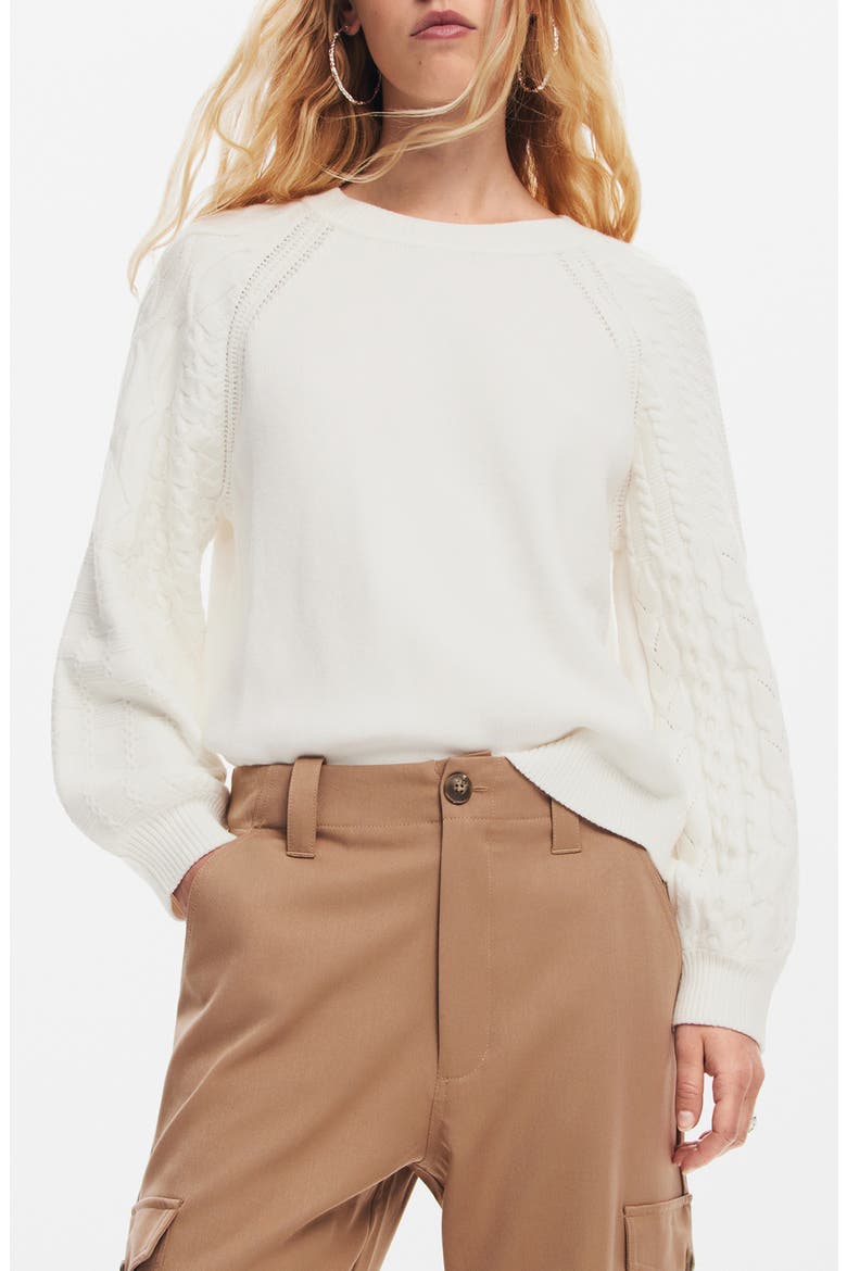 Regina Cable Stitch Sleeve Sweater, Main, color, WHITE