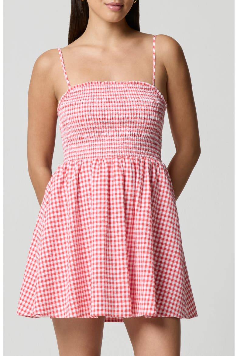 Fit & Flare Smocked Minidress, Alternate, color, RED GINGHAM