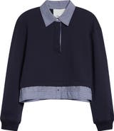 3.1 Phillip Lim Mixed Media Cotton Crop Sweatshirt