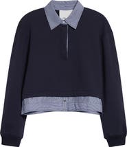 3.1 Phillip Lim Mixed Media Cotton Crop Sweatshirt